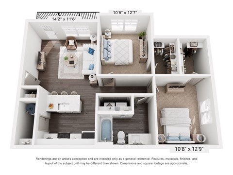 The Preakness 2 Bedroom Apartment Floor Plan at Keeneland Place in Grove City Ohio